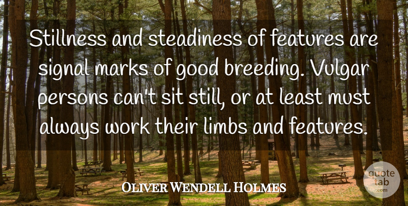 Oliver Wendell Holmes Quote About Ancestry, Features, Good, Limbs, Marks: Stillness And Steadiness Of Features...
