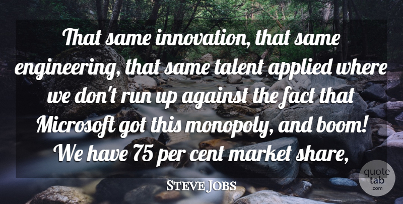 Steve Jobs Quote About Against, Applied, Cent, Fact, Market: That Same Innovation That Same...