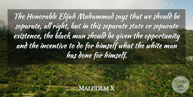 Malcolm X Quote About Given, Himself, Incentive, Man, Muhammad: The Honorable Elijah Muhammad Says...