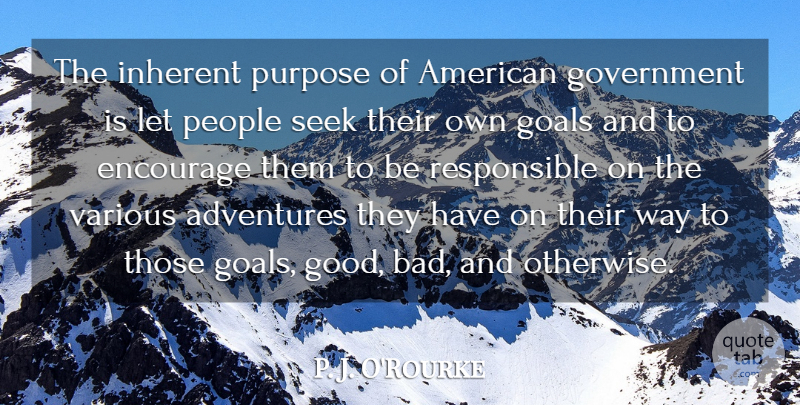 P. J. O'Rourke Quote About Adventure, Government, Goal: The Inherent Purpose Of American...