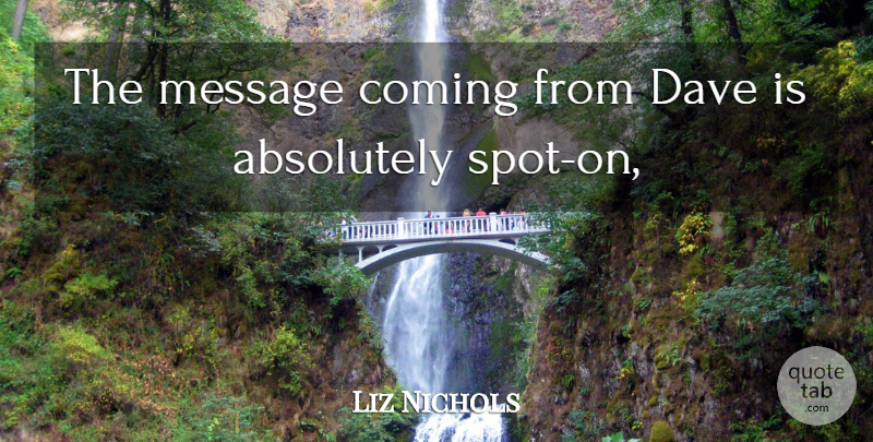 Liz Nichols Quote About Absolutely, Coming, Dave, Message: The Message Coming From Dave...