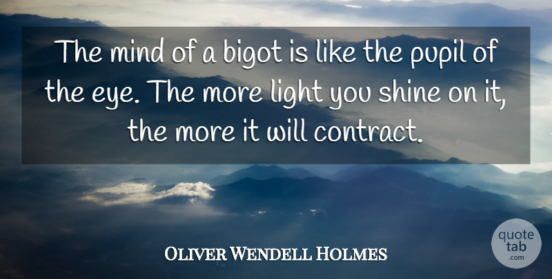 Oliver Wendell Holmes Quote About Bigot, Light, Mind, Pupil, Shine: The Mind Of A Bigot...