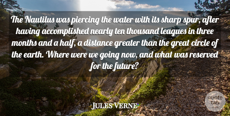 Jules Verne Quote About Distance, Circles, League: The Nautilus Was Piercing The...