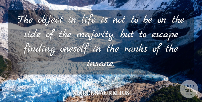 Marcus Aurelius Quote About Escape, Finding, Life, Object, Oneself: The Object In Life Is...