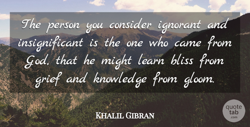 Khalil Gibran Quote About Grief, Ignorant, Might: The Person You Consider Ignorant...