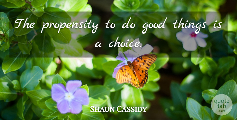 Shaun Cassidy Quote About Choices, Good Things, Propensity: The Propensity To Do Good...