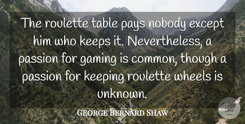George Bernard Shaw Quote About Except, Gaming, Keeping, Keeps, Nobody: The Roulette Table Pays Nobody...