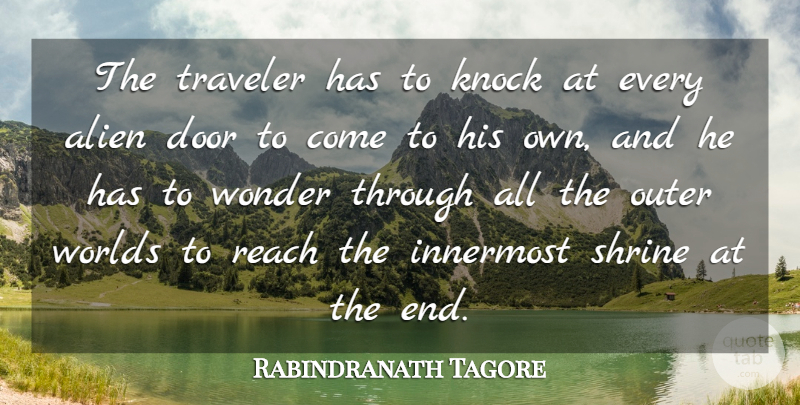 Rabindranath Tagore Quote About Alien, Door, Innermost, Knock, Outer: The Traveler Has To Knock...