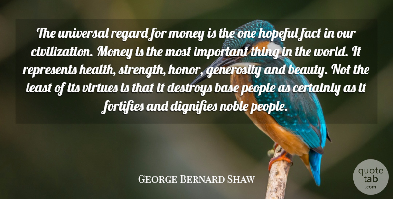 George Bernard Shaw Quote About Beauty, Money, Civilization: The Universal Regard For Money...