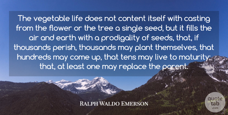 Ralph Waldo Emerson Quote About Air, Casting, Content, Earth, Fills: The Vegetable Life Does Not...