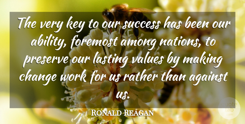 Ronald Reagan Quote About Ability, Against, Among, Change, Foremost: The Very Key To Our...