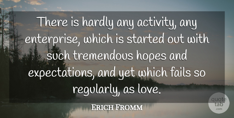 Erich Fromm Quote About Love, Hope, Expectations: There Is Hardly Any Activity...