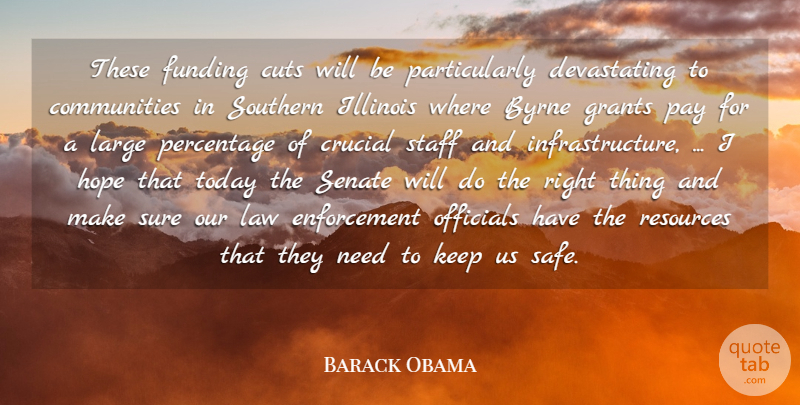 Barack Obama Quote About Crucial, Cuts, Funding, Grants, Hope: These Funding Cuts Will Be...