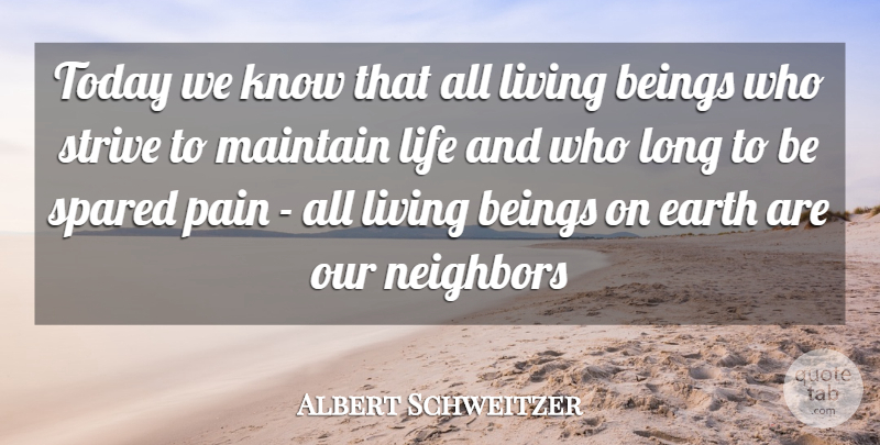 Albert Schweitzer Quote About Beings, Earth, Life, Living, Maintain: Today We Know That All...