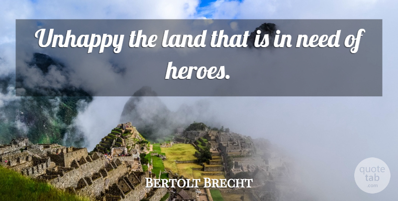 Bertolt Brecht Quote About Happiness, Hero, Land: Unhappy The Land That Is...