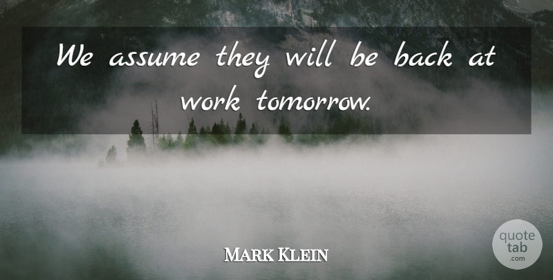 Mark Klein Quote About Assume, Work: We Assume They Will Be...