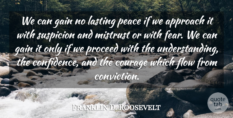 Franklin D. Roosevelt Quote About Approach, Courage, Fear, Flow, Gain: We Can Gain No Lasting...