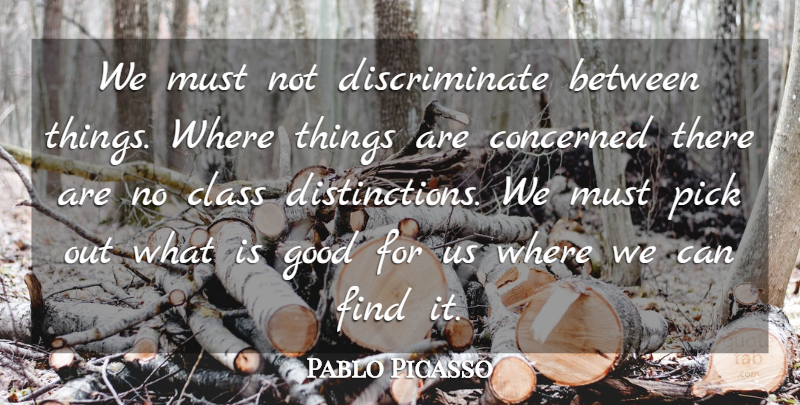 Pablo Picasso Quote About Artist, Class, Distinction: We Must Not Discriminate Between...