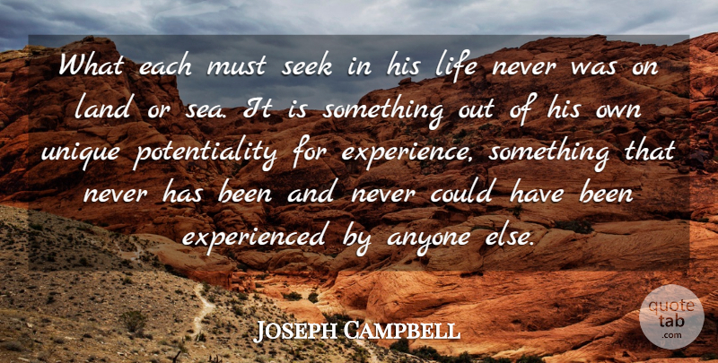 Joseph Campbell Quote About Inspirational, Life, Unique: What Each Must Seek In...