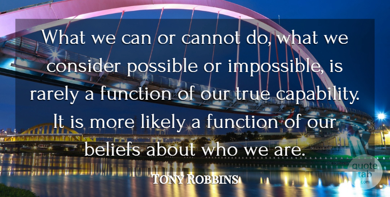 Tony Robbins Quote About Inspirational, Believe, Possible And Impossible: What We Can Or Cannot...