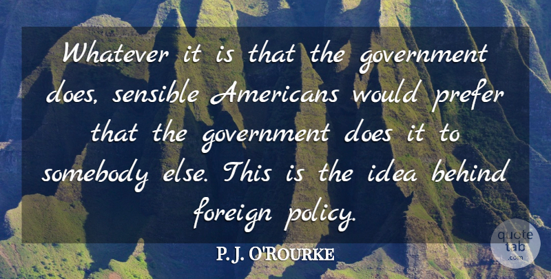 P. J. O'Rourke Quote About Government, Ideas, Doe: Whatever It Is That The...