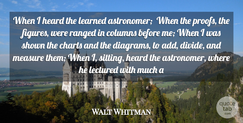 Walt Whitman Quote About Charts, Columns, Heard, Learned, Measure: When I Heard The Learned...
