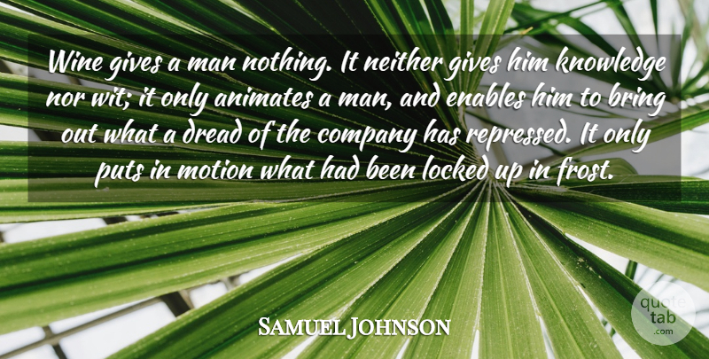 Samuel Johnson Quote About Food, Drinking, Wine: Wine Gives A Man Nothing...