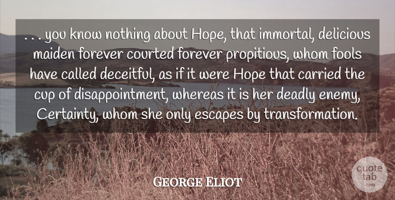 George Eliot Quote About Carried, Courted, Cup, Deadly, Delicious: You Know Nothing About Hope...
