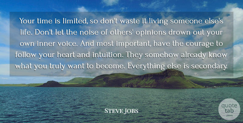 Steve Jobs Quote About Courage, Drown, Follow, Graduation, Heart: Your Time Is Limited So...
