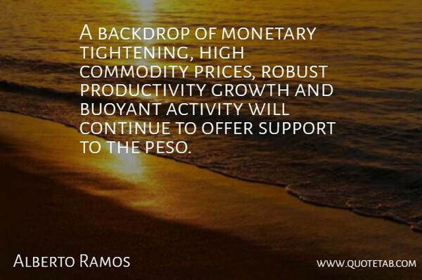 Alberto Ramos Quote About Activity, Backdrop, Buoyant, Commodity, Continue: A Backdrop Of Monetary Tightening...