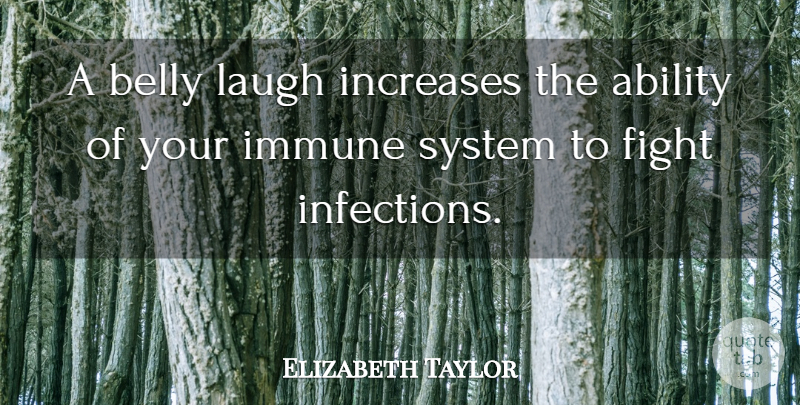 Elizabeth Taylor Quote About Fighting, Laughing, Infection: A Belly Laugh Increases The...