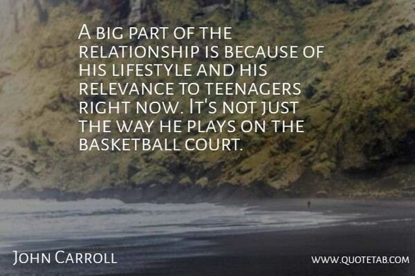 John Carroll Quote About Basketball, Lifestyle, Plays, Relationship, Relevance: A Big Part Of The...