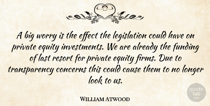 William Atwood Quote About Cause, Concerns, Due, Effect, Equity: A Big Worry Is The...