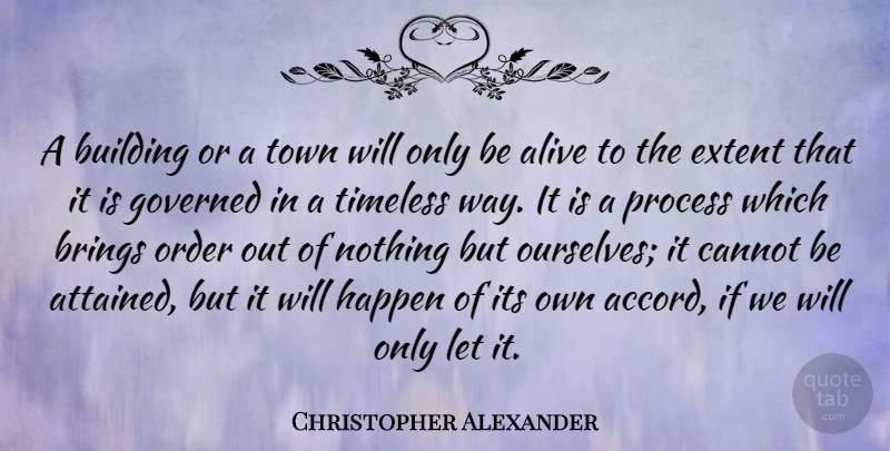 Christopher Alexander Quote About Alive, Brings, Cannot, Extent, Governed: A Building Or A Town...