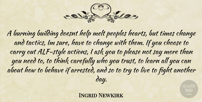 Ingrid Newkirk Quote About Heart, Fighting, Thinking: A Burning Building Doesnt Help...