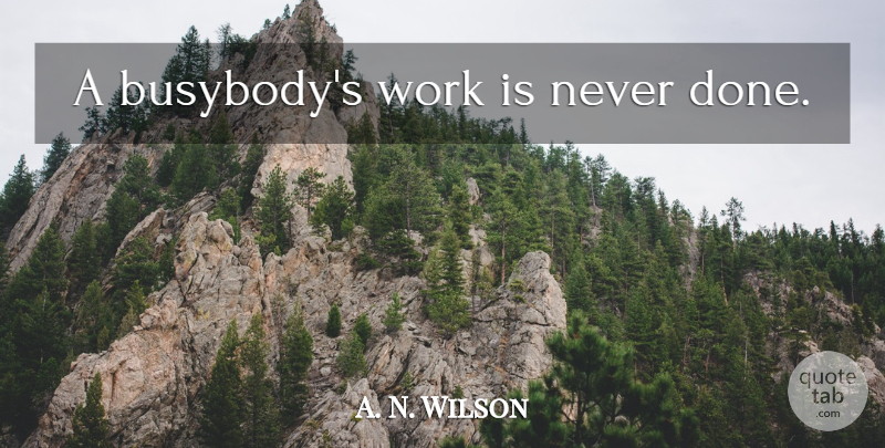 A. N. Wilson Quote About Done, Busybodies: A Busybodys Work Is Never...