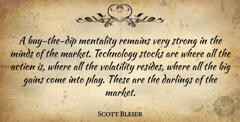 Scott Bleier Quote About Action, Gains, Mentality, Minds, Remains: A Buy The Dip Mentality...