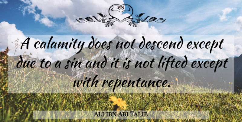 Ali ibn Abi Talib Quote About Doe, Sin, Repentance: A Calamity Does Not Descend...