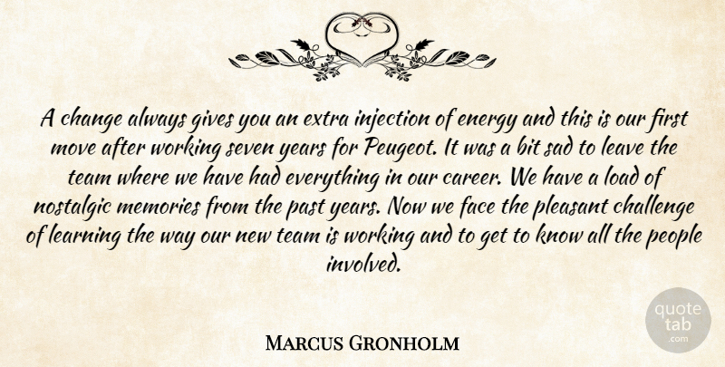 Marcus Gronholm Quote About Bit, Challenge, Change, Energy, Extra: A Change Always Gives You...