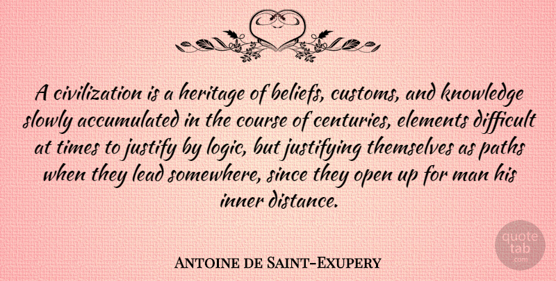 Antoine de Saint-Exupery Quote About Distance, Men, Civilization: A Civilization Is A Heritage...