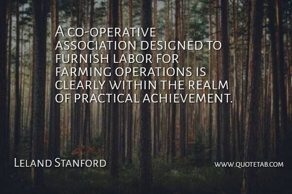 Leland Stanford Quote About American Educator, Clearly, Designed, Farming, Furnish: A Co Operative Association Designed...