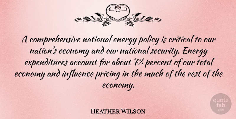 Heather Wilson Quote About Account, Critical, Economy, National, Percent: A Comprehensive National Energy Policy...