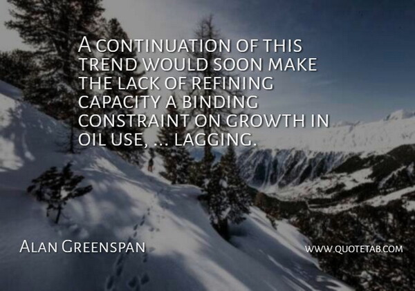Alan Greenspan Quote About Binding, Capacity, Constraint, Growth, Lack: A Continuation Of This Trend...