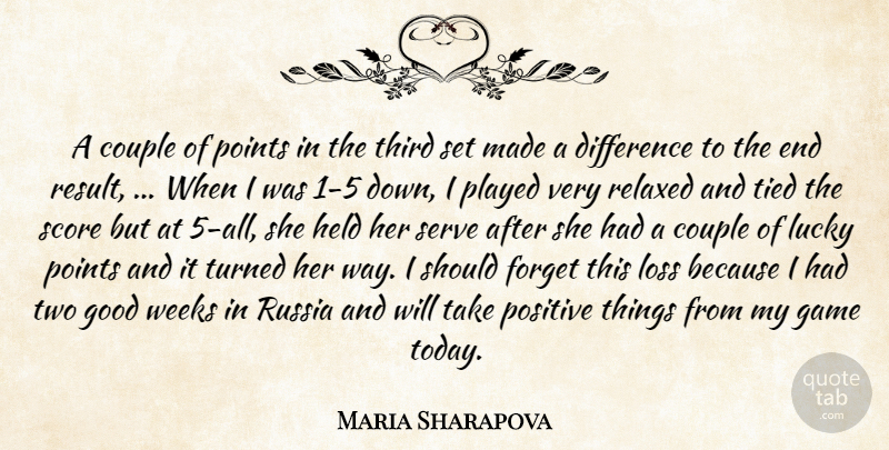 Maria Sharapova Quote About Couple, Difference, Forget, Game, Good: A Couple Of Points In...