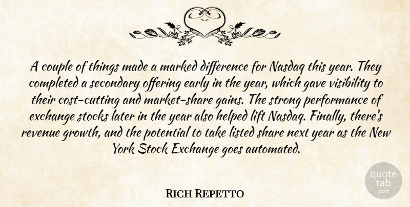 Rich Repetto Quote About Completed, Couple, Difference, Early, Exchange: A Couple Of Things Made...