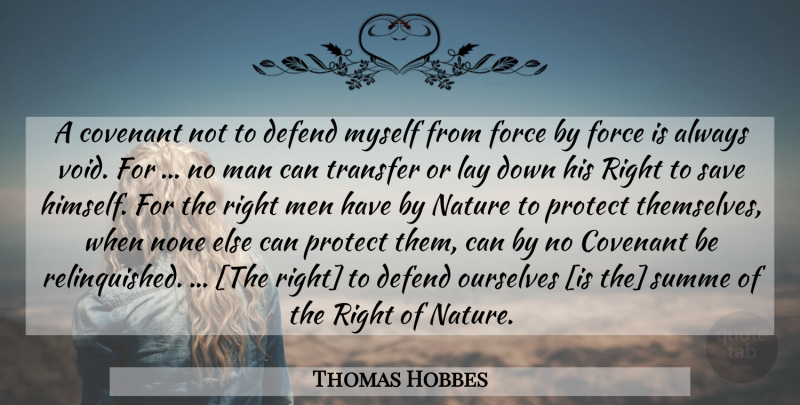 Thomas Hobbes Quote About Men, Covenant, Void: A Covenant Not To Defend...