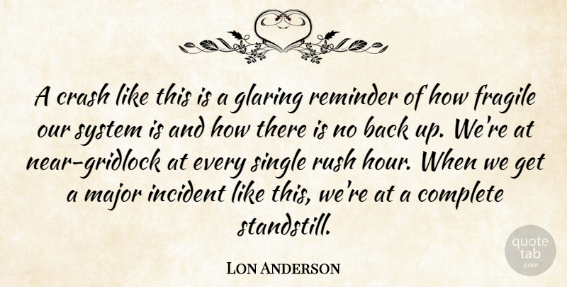 Lon Anderson Quote About Complete, Crash, Fragile, Glaring, Incident: A Crash Like This Is...