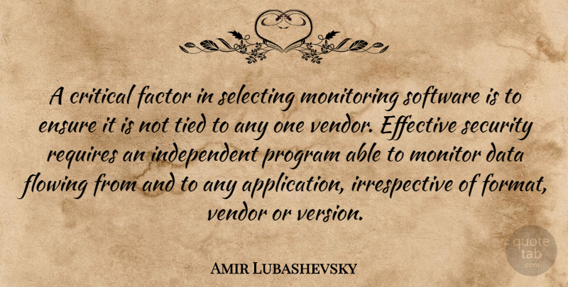 Amir Lubashevsky Quote About Critical, Data, Effective, Ensure, Factor: A Critical Factor In Selecting...