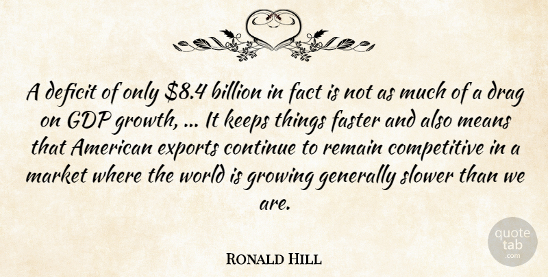 Ronald Hill Quote About Billion, Continue, Deficit, Drag, Exports: A Deficit Of Only 8...