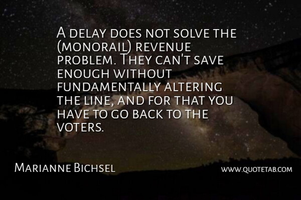 Marianne Bichsel Quote About Altering, Delay, Revenue, Save, Solve: A Delay Does Not Solve...